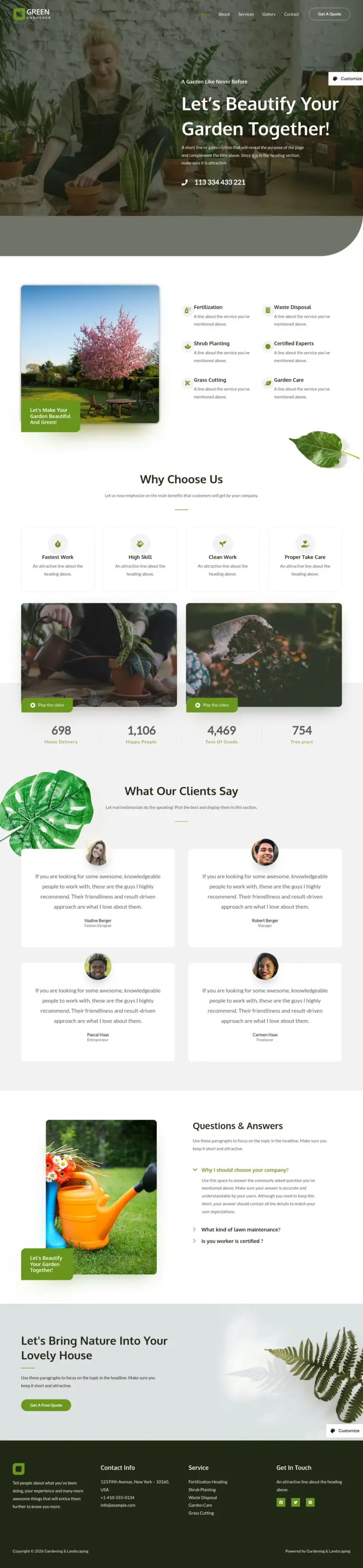 绿色生态景观 - 园林工程 Elementor外贸独立站模板完整页面预览