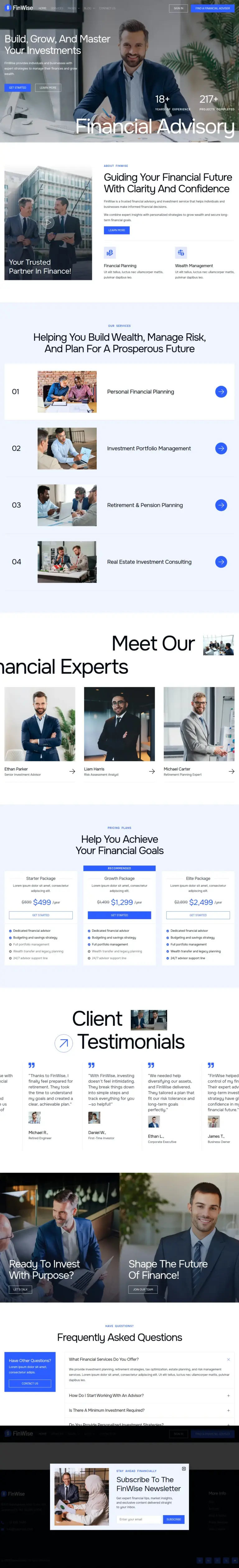 财富投资咨询 - 金融服务 Elementor外贸独立站模板完整页面预览