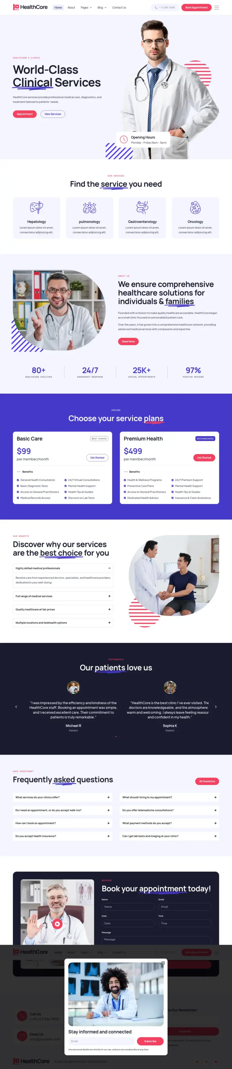 现代医疗服务门户 - 医疗健康服务 Elementor外贸独立站模板完整页面预览