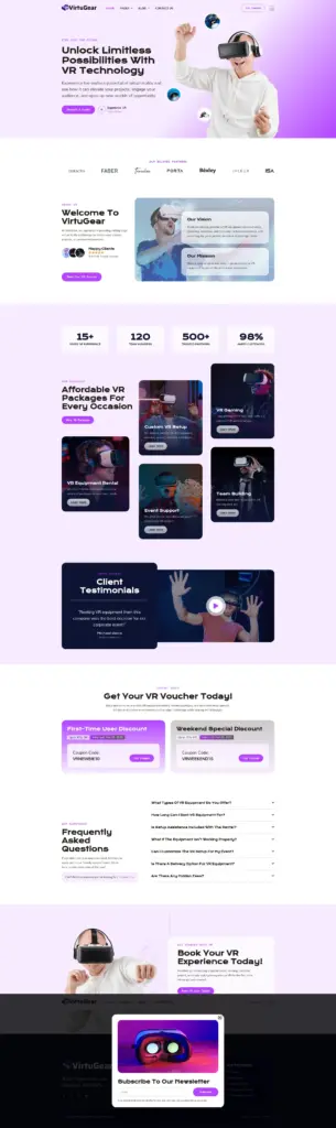 沉浸式VR科技体验 - 软件与信息服务 Elementor外贸独立站模板完整页面预览