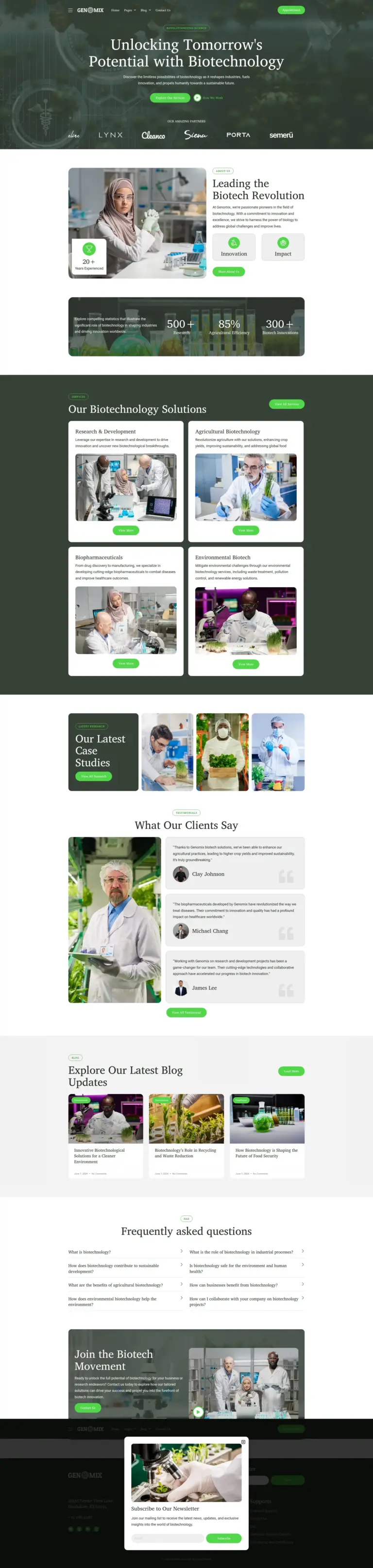 生物科技专业主页 - 软件与信息服务 Elementor外贸独立站模板完整页面预览