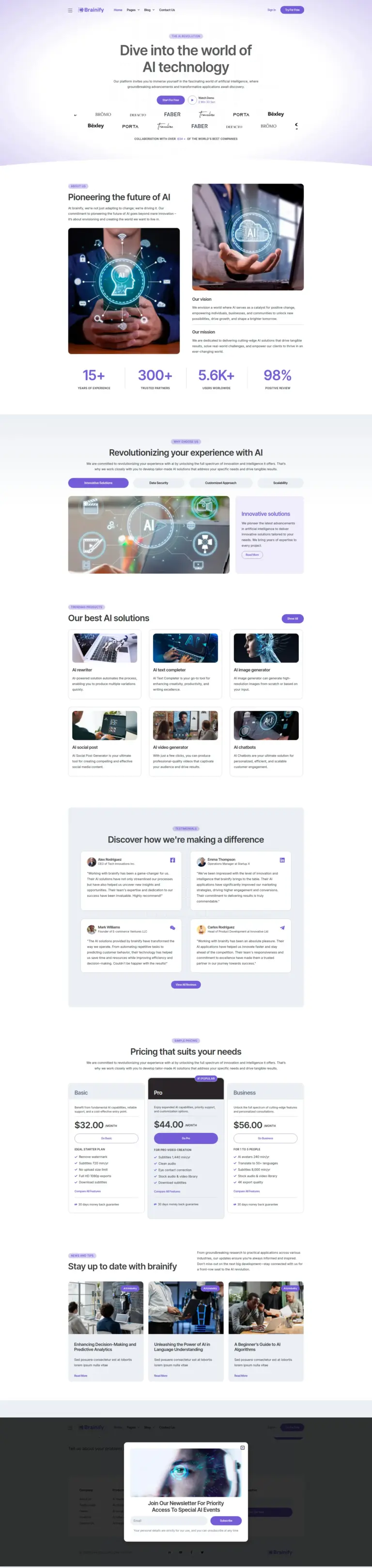 AI科技服务企业主题 - 软件与信息服务 Elementor外贸独立站模板完整页面预览