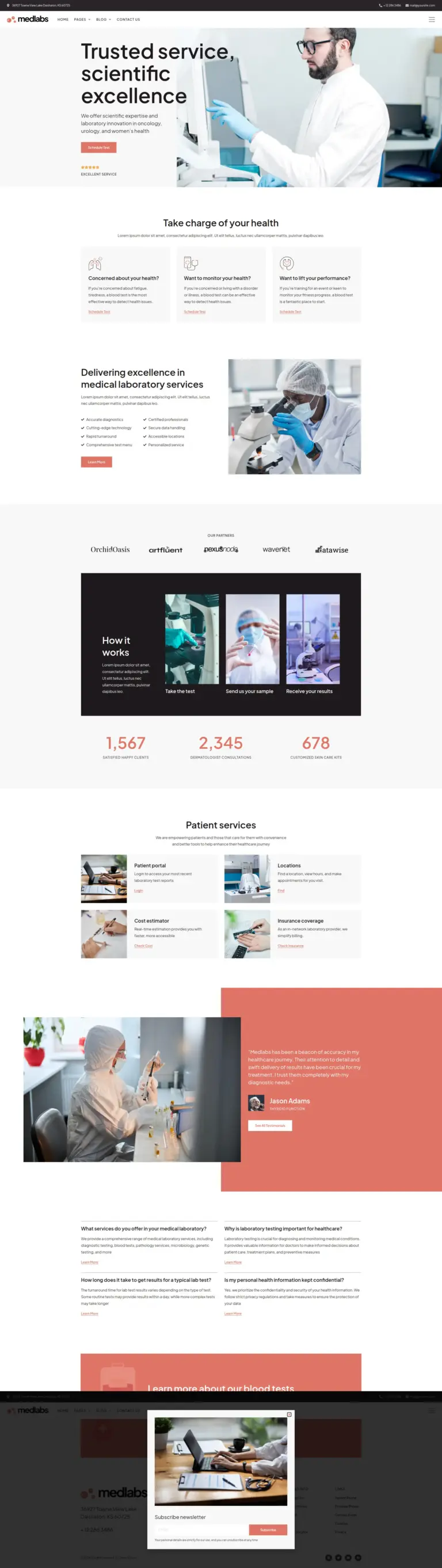 专业医疗实验室服务 - 医疗健康服务 Elementor外贸独立站模板完整页面预览