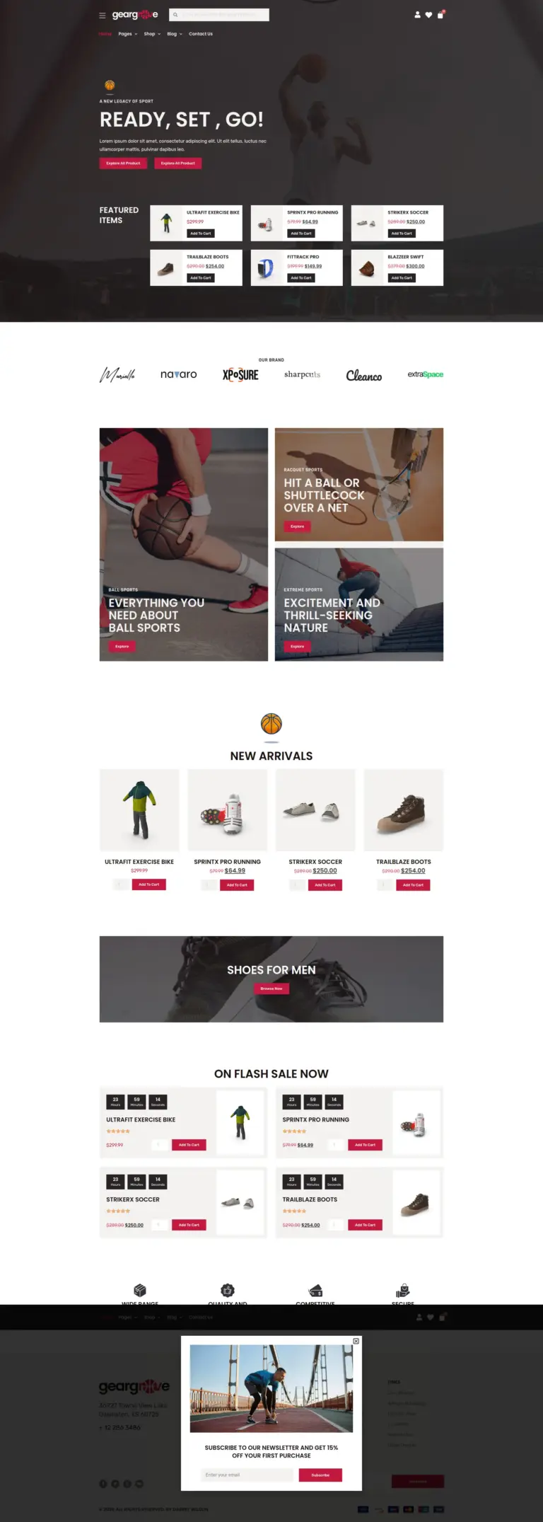 运动潮流商品展示 - 运动户外 Elementor外贸独立站模板完整页面预览