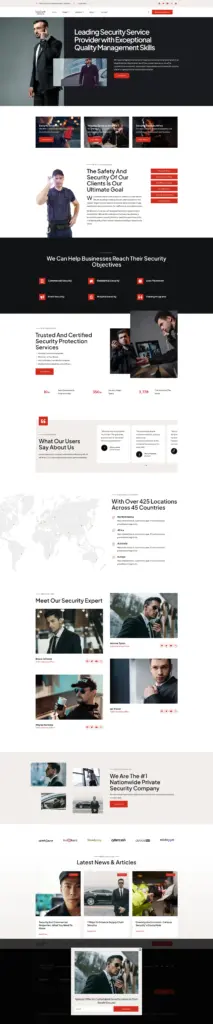 现代专业安保服务 - WordPress Elementor外贸独立站模板完整页面预览