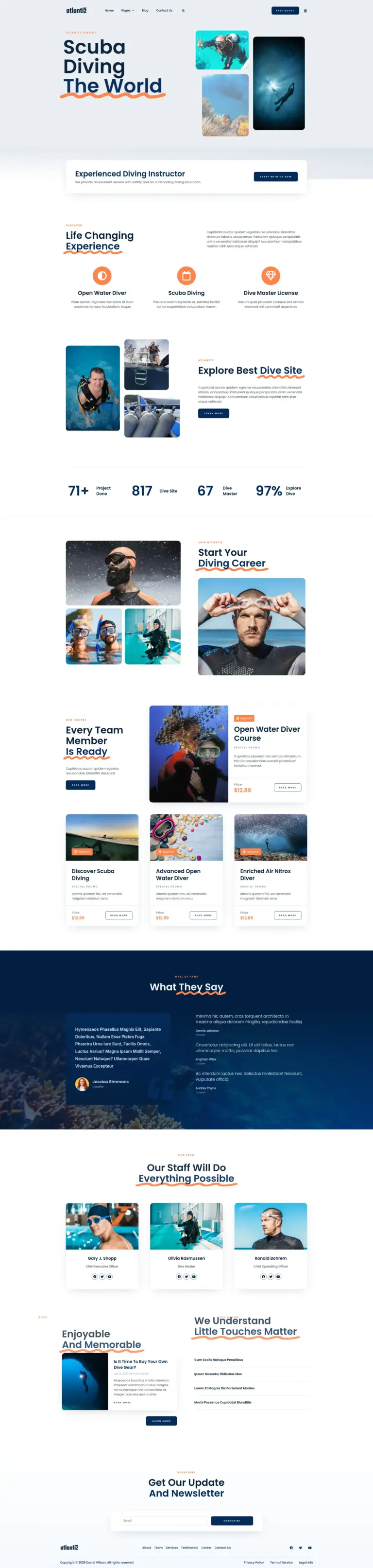 深海潜水探险 - 旅游酒店服务 Elementor外贸独立站模板完整页面预览