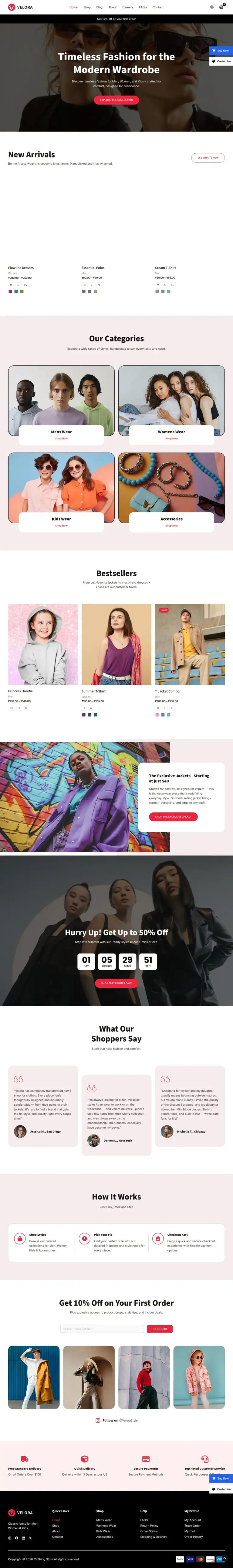 潮流风尚服饰 - 服装服饰 Elementor外贸独立站模板完整页面预览