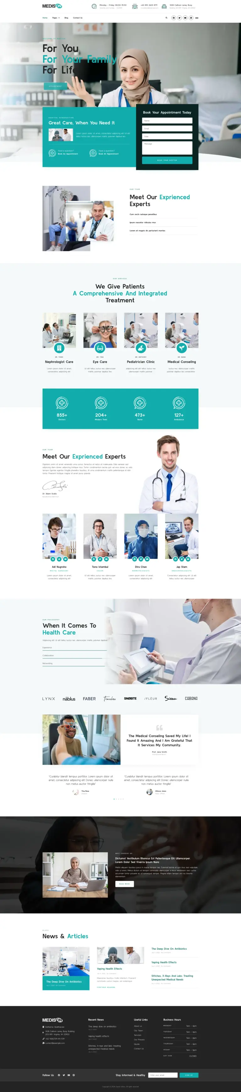 现代医疗健康门户 - 医疗健康服务 Elementor外贸独立站模板完整页面预览