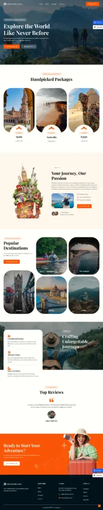 旅游体验门户 - 旅游酒店服务 Elementor外贸独立站模板完整页面预览