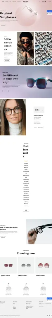 时尚眼镜精品展示 - 眼镜手表 Elementor外贸独立站模板完整页面预览
