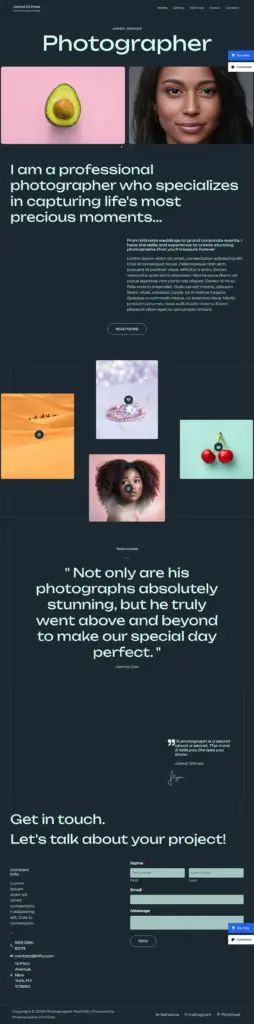 专业视觉作品集 - 文化创意服务 Elementor外贸独立站模板完整页面预览