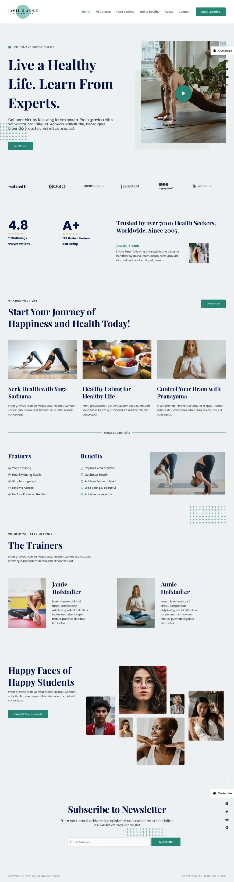 健康生活指导 - 医疗健康服务 Elementor外贸独立站模板完整页面预览