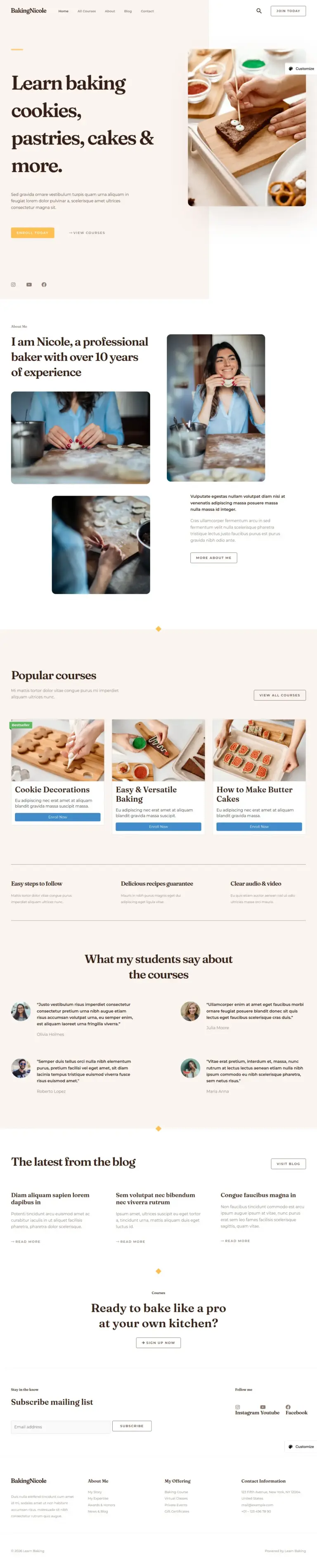 烘焙生活指南 - 食品茶饮 Elementor外贸独立站模板完整页面预览