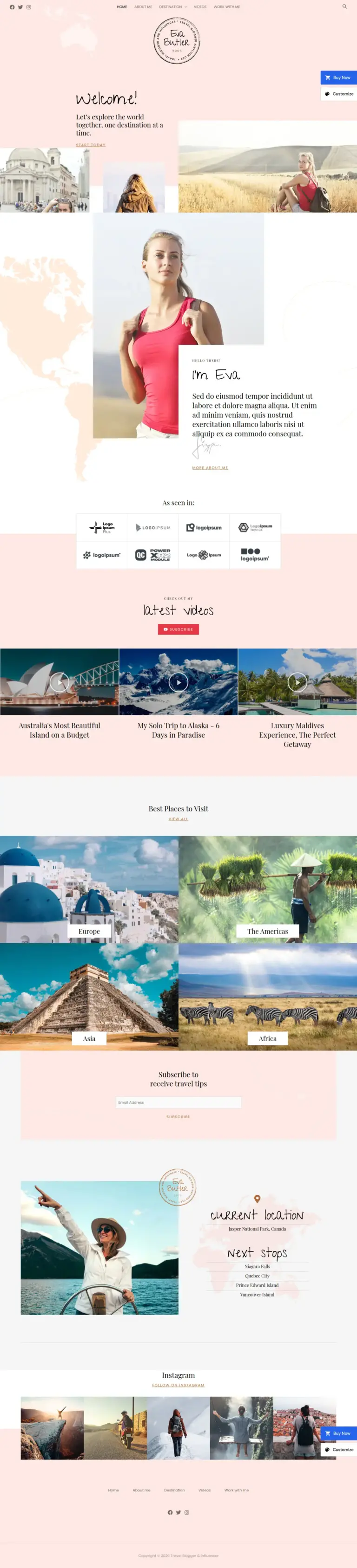 环球旅行博主主页 - 旅游酒店服务 Elementor外贸独立站模板完整页面预览