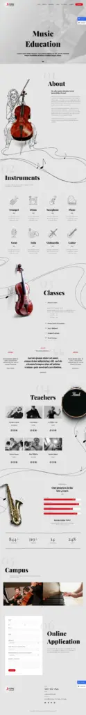 现代音乐教育 - 教育服务 Elementor外贸独立站模板完整页面预览