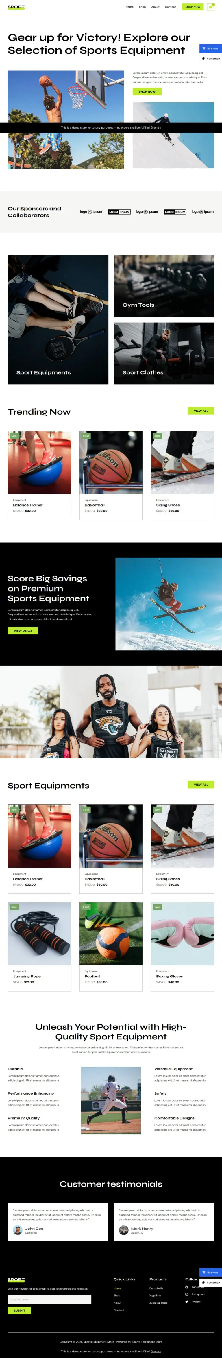 活力运动品牌呈现 - 运动户外 Elementor外贸独立站模板完整页面预览
