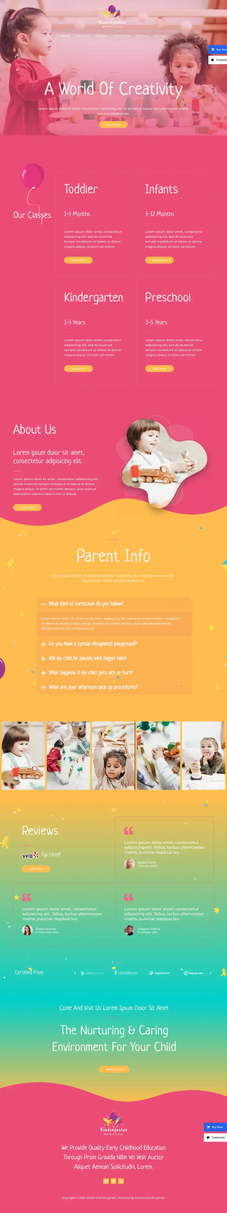 活力童趣幼教中心 - 文化创意服务 Elementor外贸独立站模板完整页面预览